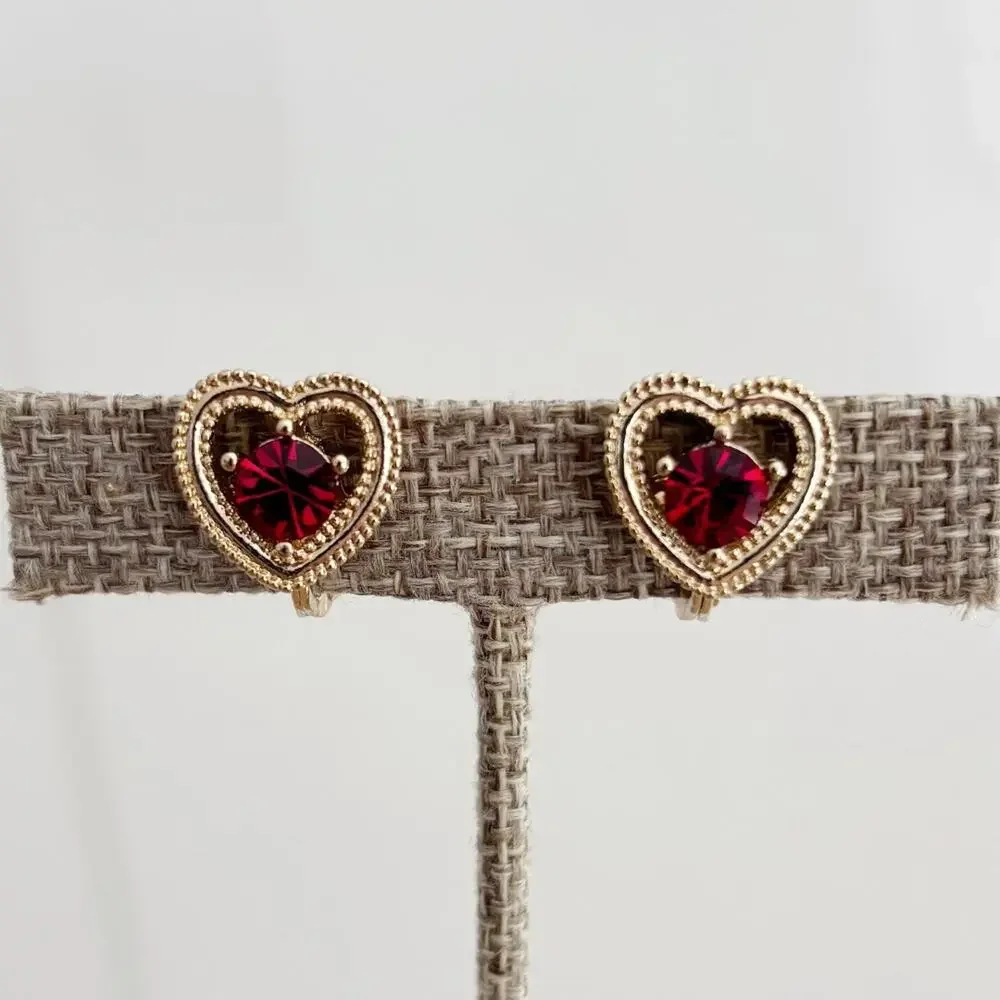 Vintage NWH Rhinestone Heart Clip On Earrings